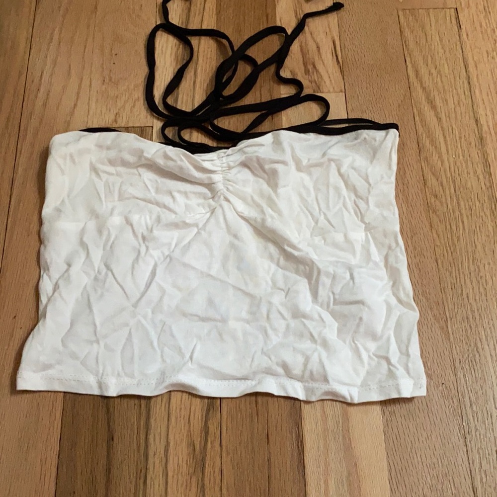 White cropped tie around the neck top